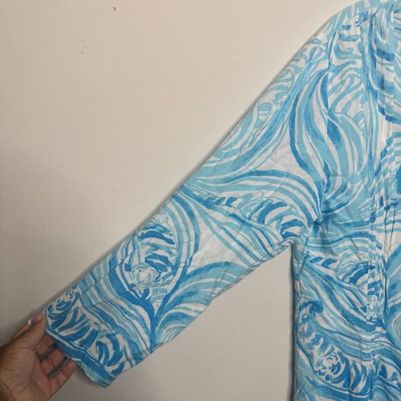 Lilly Pulitzer Sarasota Tunic Dress Blue White Swirl Print Rayon Size L - Picture 13 of 15